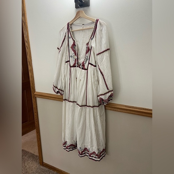 Free People Cream Midi Dress with Red Embroidery - Picture 4 of 12